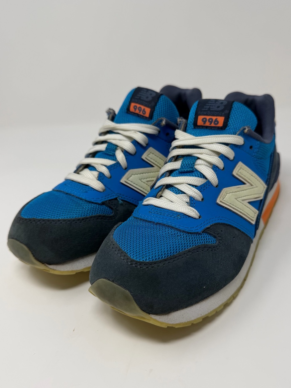 New Balance Kids Blue Navy and Cream 996 Sneakers with Orange Accent Sz. 4y